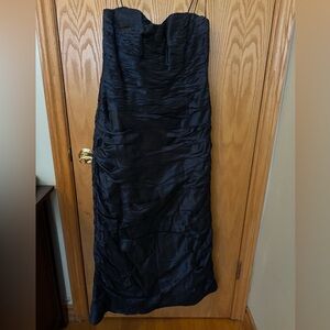 Teri Jon Strapless Black Satin Maxi Dress